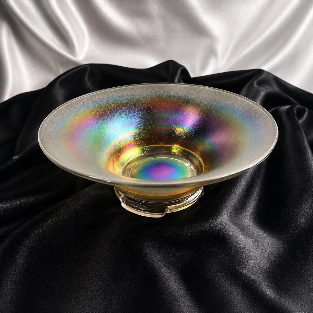 Vintage Iridescent Stretch Glass Console Bowl Rainbow 10 Inch Centerpiece